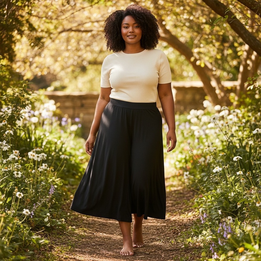 Sejour Culottes Women 3X Black Wide Leg‎ Elastic Waist Plus Size Minimalist New